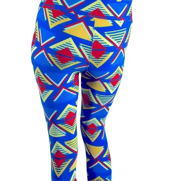 LuLaRoe Super Soft Leggings sz OS 2-10 Geometric Blues Red Yellow Stretchy Comfy - Picture 5 of 14